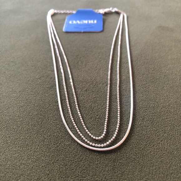 Silver-Coloured Triple Layer Necklace, 16” - Picture 2 of 5